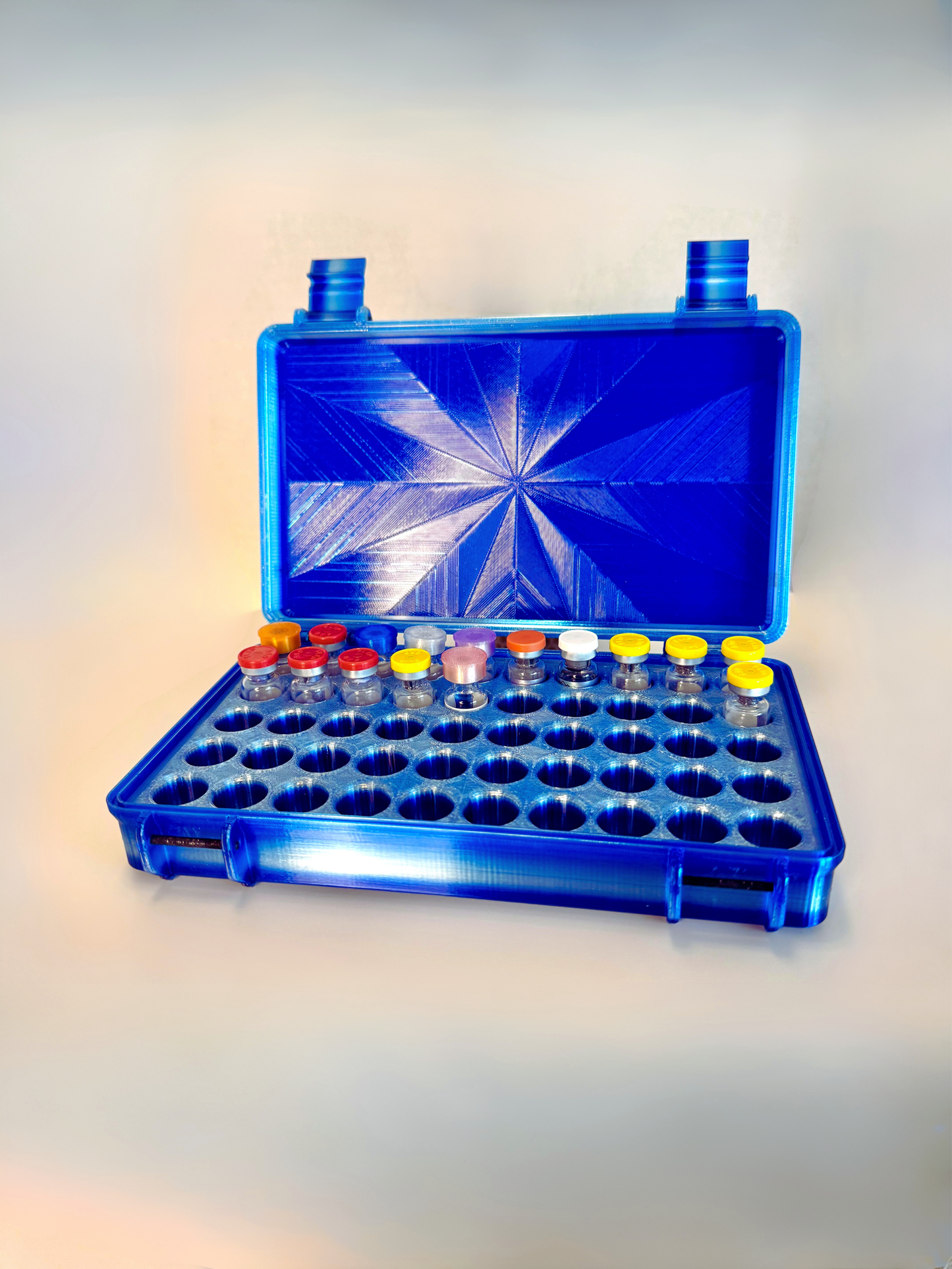 Freezer Peptide, GLP Storage Case with Vial Caps! Holds 50 3mL Vials - Made from PETG, the same material used for water bottles
