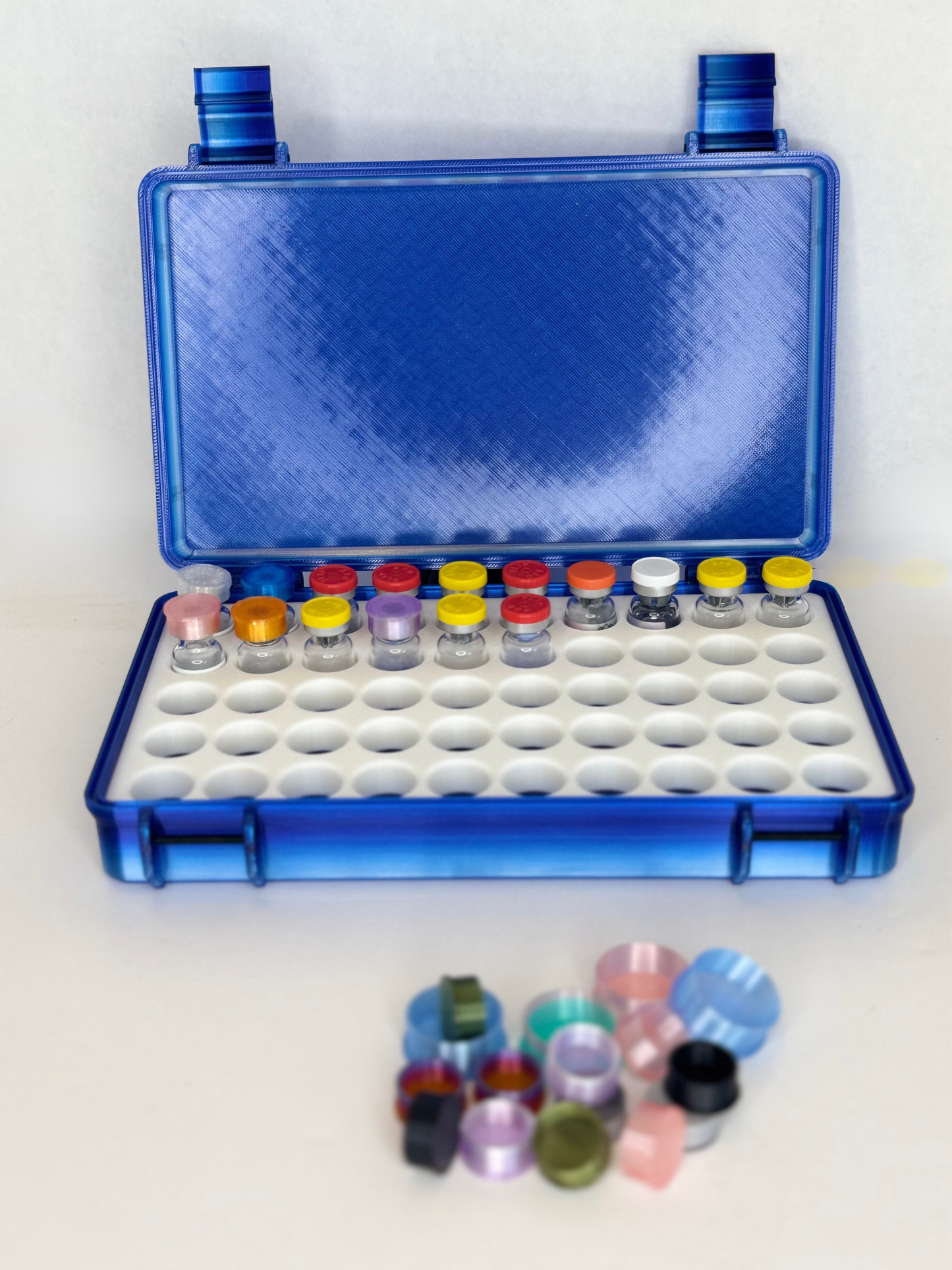 Freezer Peptide, GLP Storage Case with Vial Caps! Holds 50 3mL Vials - Made from PETG, the same material used for water bottles